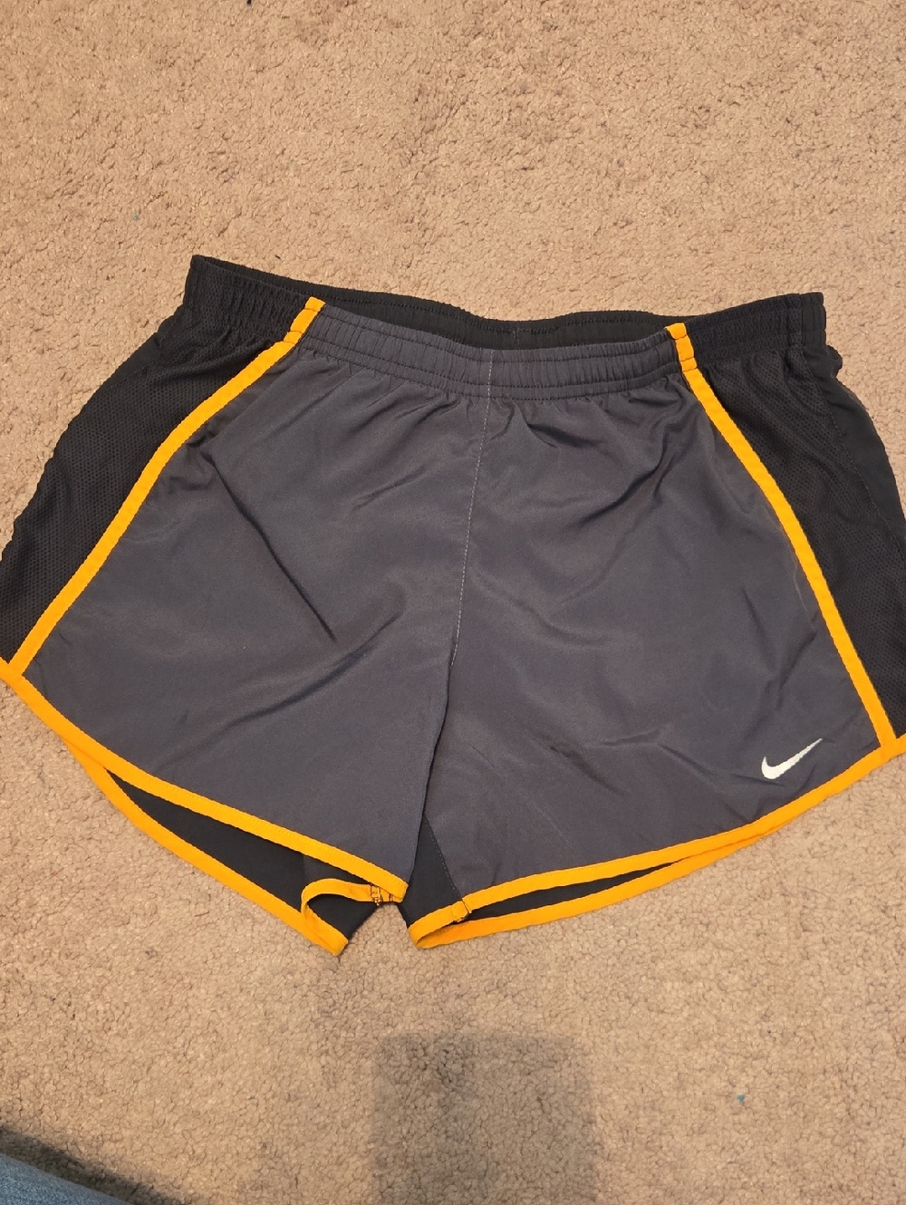 Nike Dark Gray Athletic Shorts with Orange Trim Small